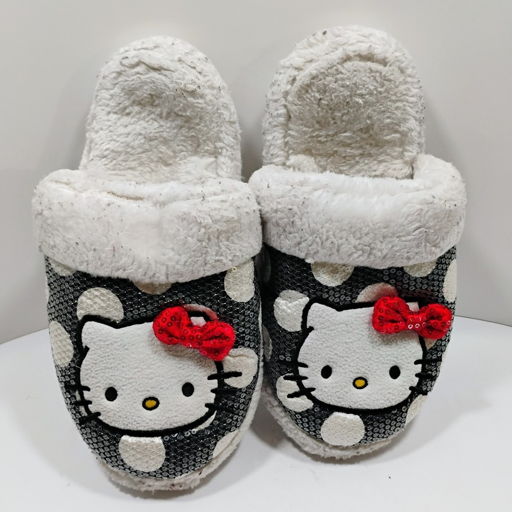 Hello Kitty Red Bow White Polka Dot Slippers Women's Size 9-10 Slip-On
